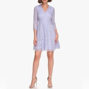 NWT Eliza J Women's 3/4 Sleeve V-Neck Short Dress, Light Blue Size 12